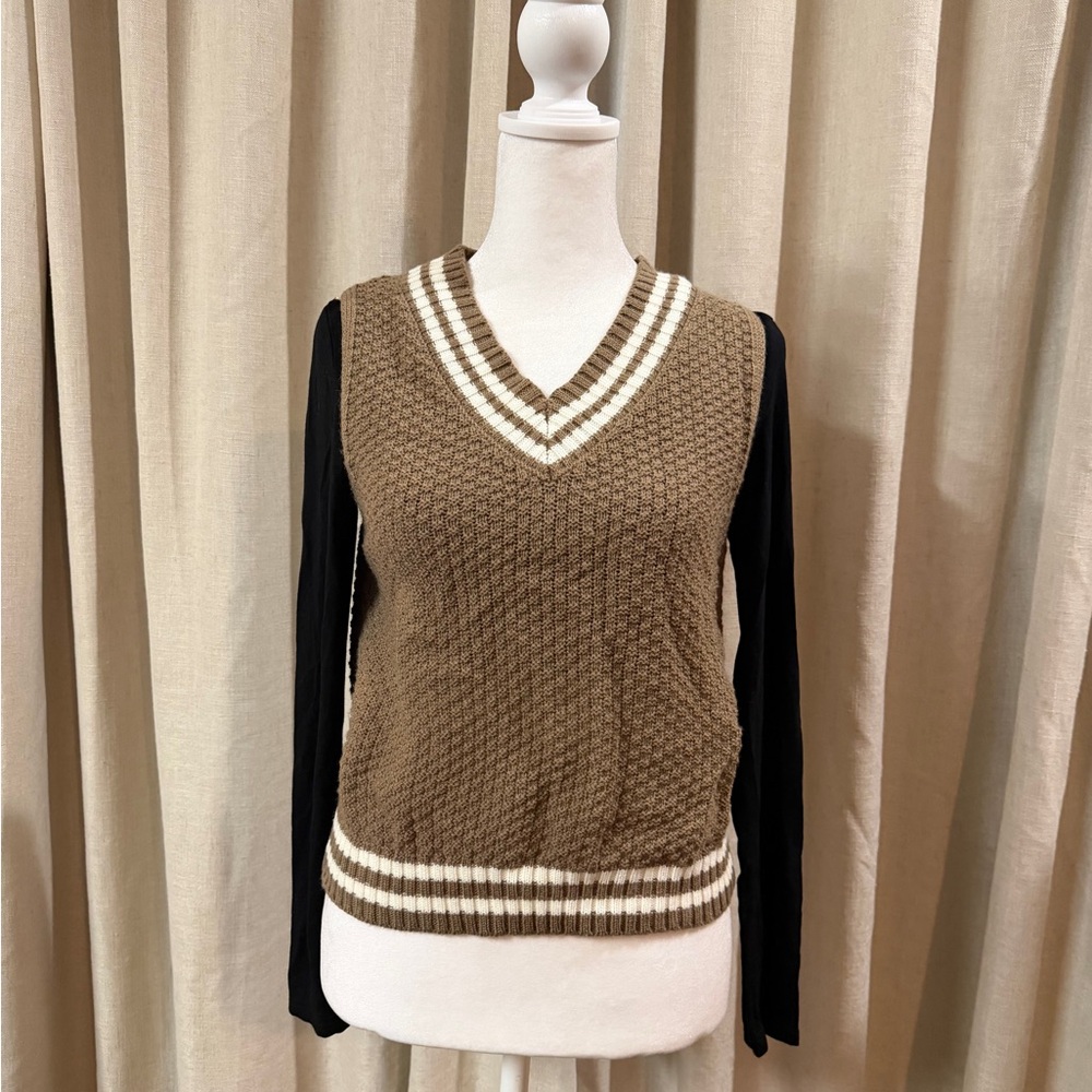 Cloud Chaser Brown and Cream V-Neck Sweater Vest